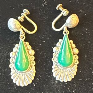 Elegant Green and Silver Teardrop Earrings